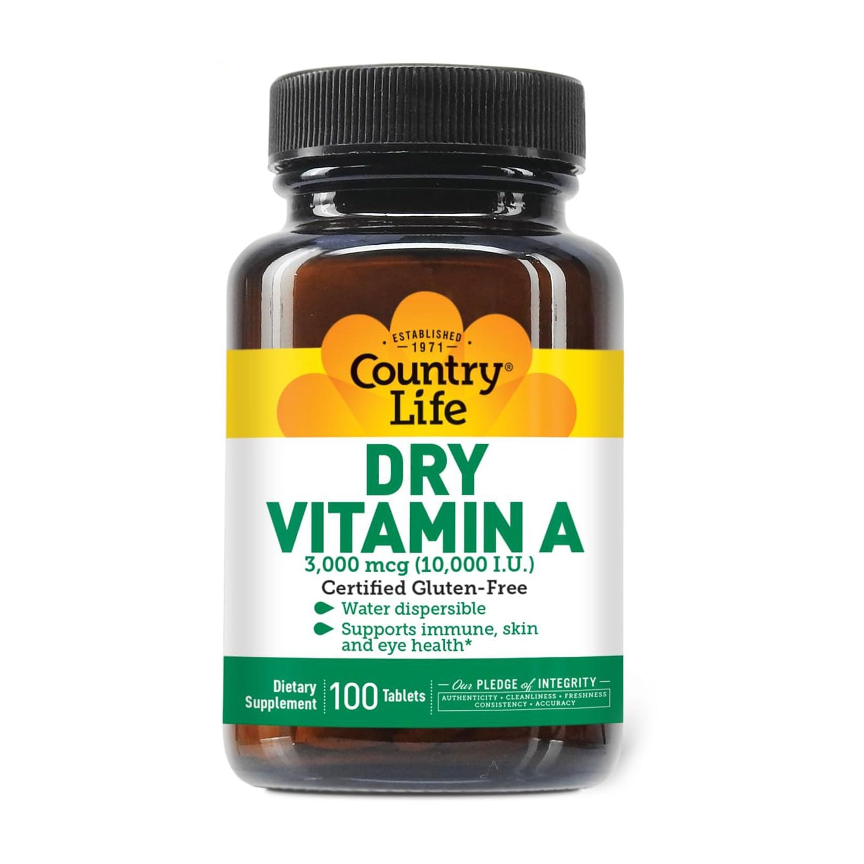 Вітамін А Country Life Dry Vitamin A 10 000 МО, 100 таблеток